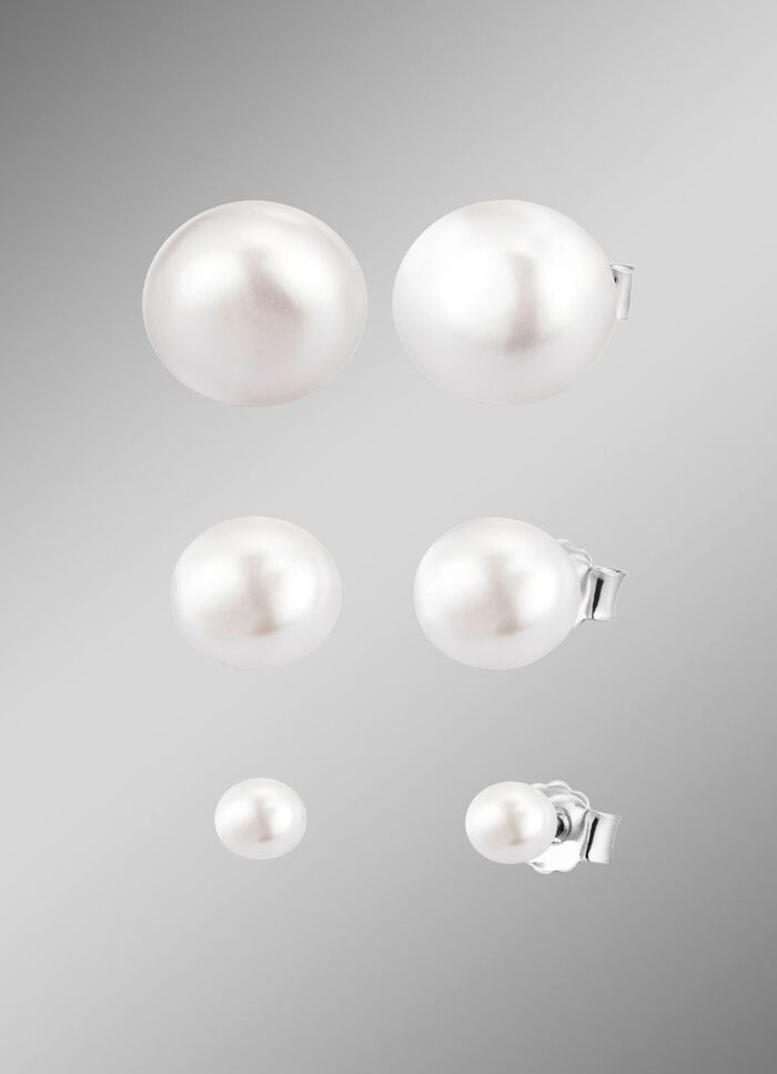 Chique zilveren oorknopjes met zoetwaterkweekparels, 3 paar 