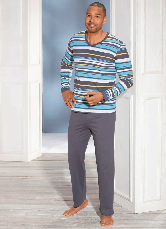Pyjama met V-hals en gestreept dessin 