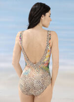 Naturana-badpak met geplaatste print en halve corsage 