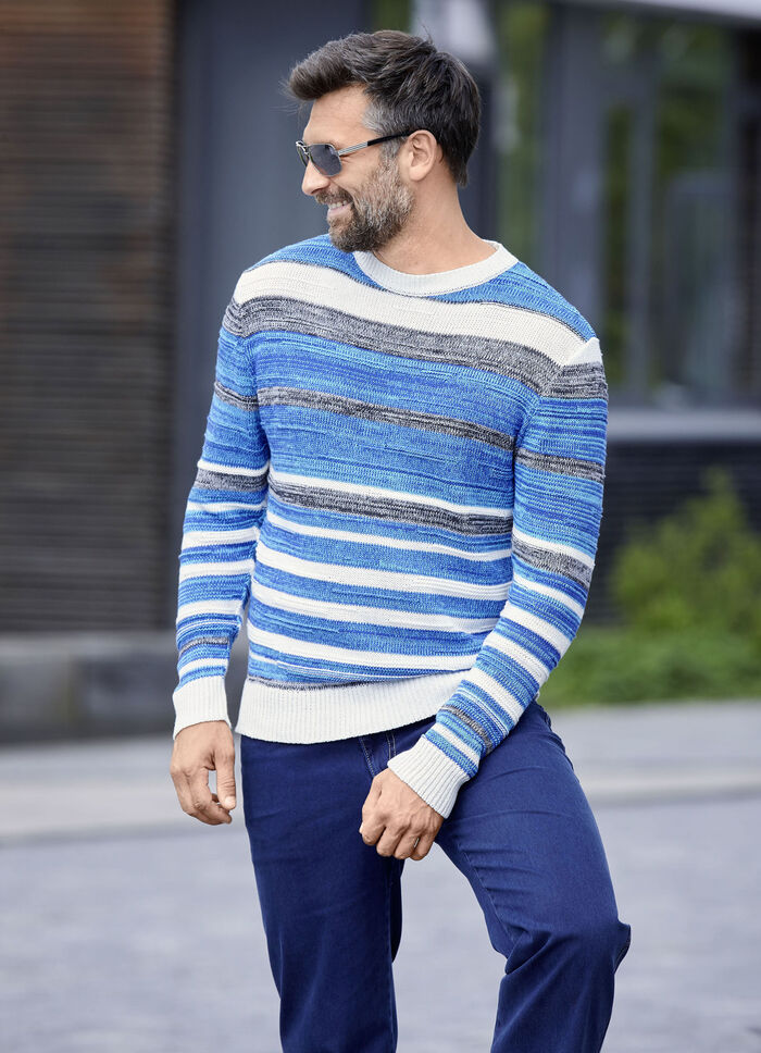 Gestreepte trui met ronde hals en gestructureerd ontwerp TÜRKIS-GRAU-ECRU GESTREIFT