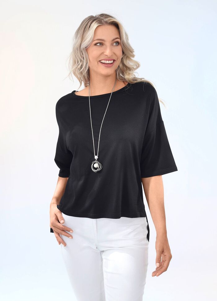 Casual overhemd met korte zijsplitten ZWART