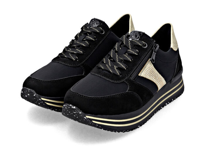 Remonte, trendy damessneakers, breedte G, met uitneembaar voetbed ZWART-GOUD