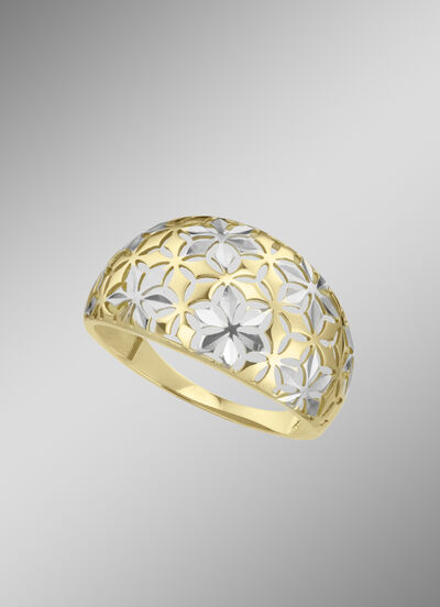 Opengewerkte damesring in bicolor met bloemmotief 