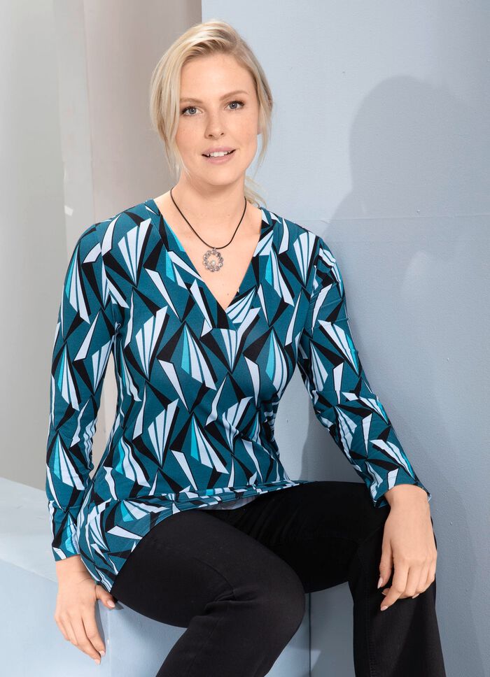 Overhemd met allover patroon in 2 kleuren PETROL-BLAUW