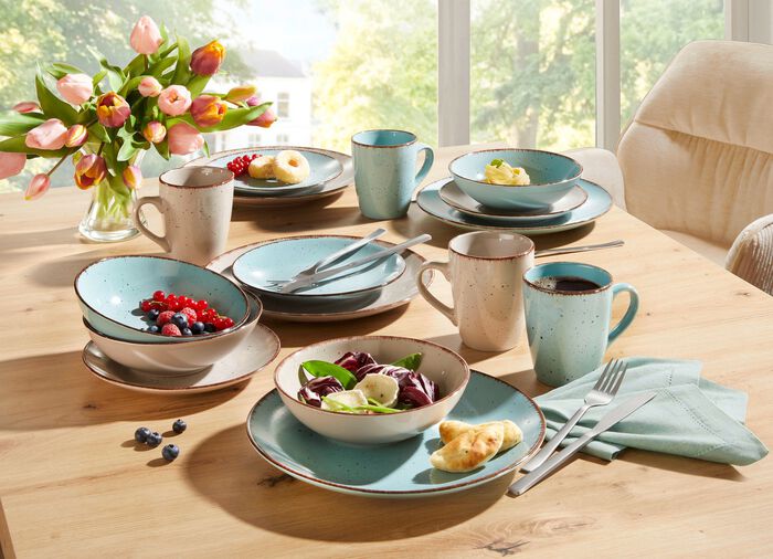 Combiservies, 16-delig, gemaakt van porselein-steengoed in natuurlijke uitstraling 