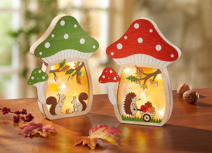 Verlicht paddestoelhuis, werkt op batterijen ROOD-GROEN