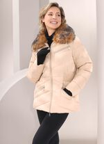 Jas met afneembare imitatiebontrand op de kraag 