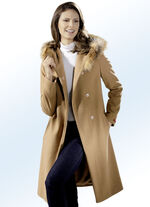 Jas met ceintuur en vaste capuchon 