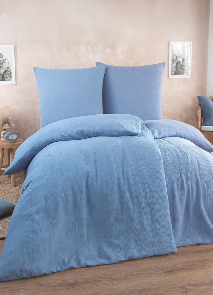 Zachte beddengoedset van hoogwaardige mousseline. BLAU