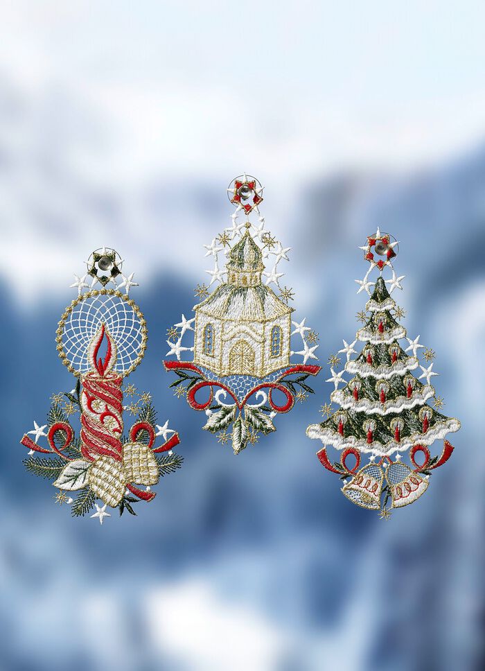 Raamfoto's, set van 3, gemaakt van echt Plauenkant 