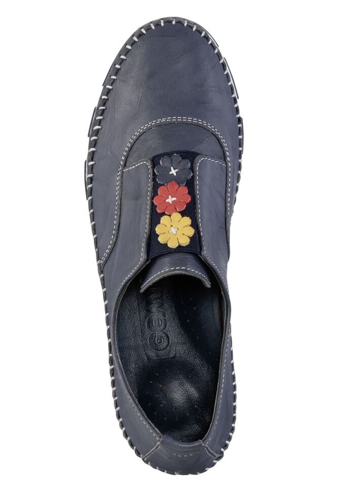 Gemini pantoffels met een subtiele kreukelstructuur en kleurrijke leren bloemen MARINE