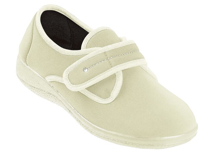 Josephine Klittenband pantoffels in de breedte H voor sterke voeten BEIGE