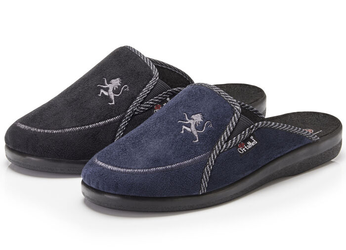 Tweepack klassieke herenpantoffels, breedte H, met elastische band BLAUW-ZWART