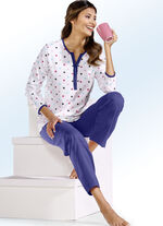 Set van twee pyjama‘s, met stippen, met lange en korte mouwen ECRU/MARINE
