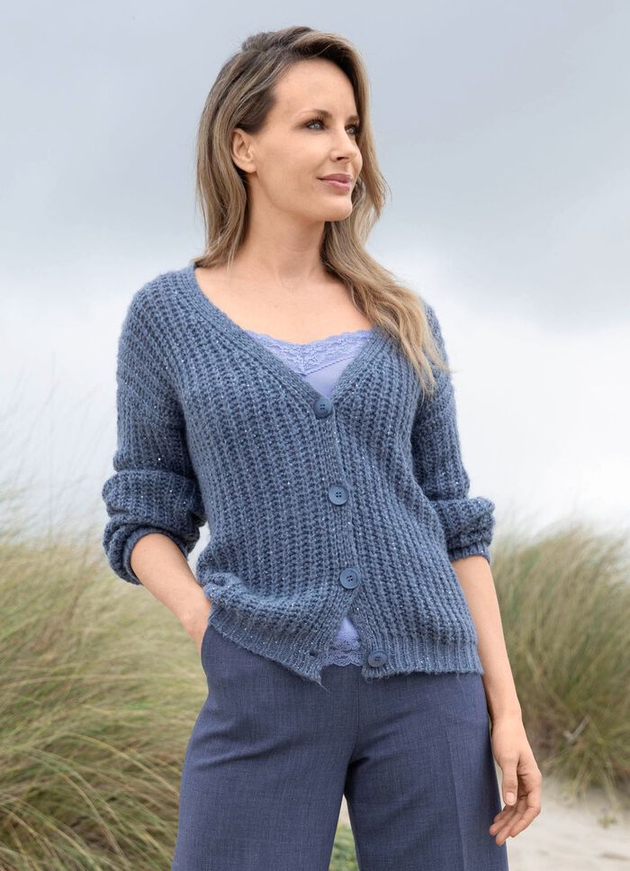 Cardigan met paillettengaren JEANS BLAUW MELANGE
