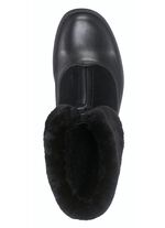 Enkellaarsjes met een pluizige kraag van lamsleer ZWART