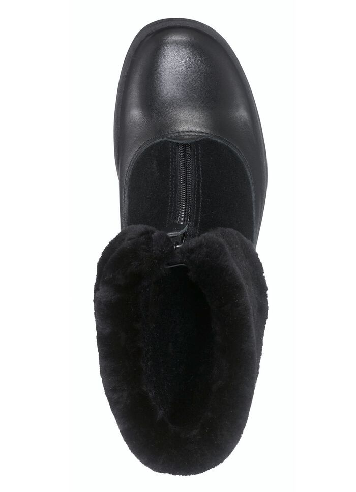 Enkellaarsjes met een pluizige kraag van lamsleer ZWART