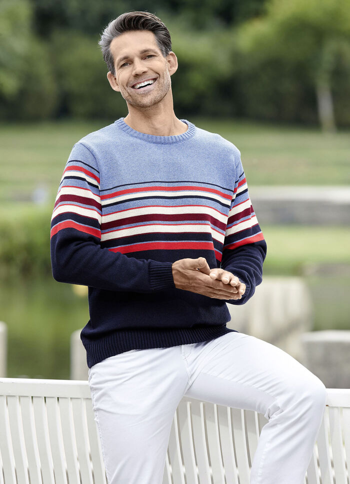 Combineerbare ronde hals trui HELLBLAU MELIERT MARINE GESTREIFT