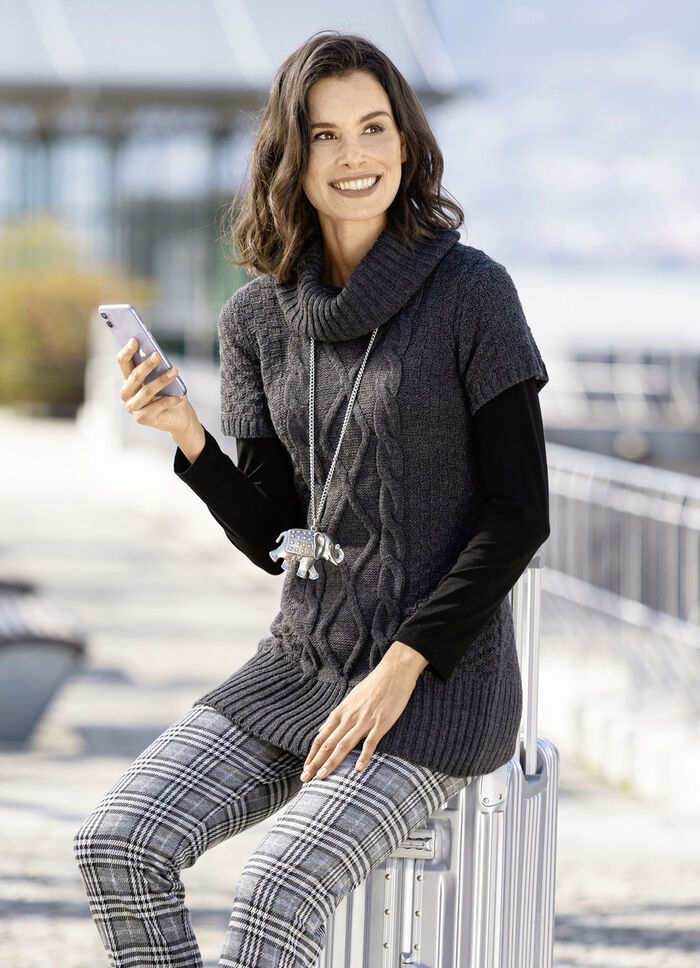 Lange trui met een structuurmix ANTRACIET