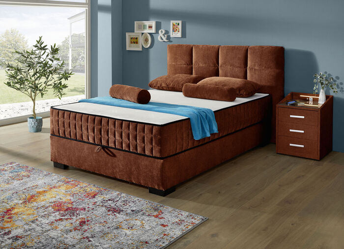 Boxspringbed met omkeerbaar matras en bedbox COGNAC