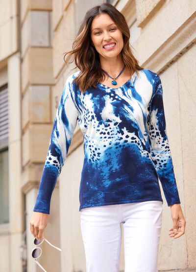 Fijngebreide trui met dierenprint 