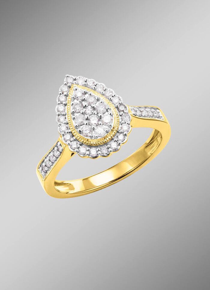 Druppelvormige damesring met diamanten 