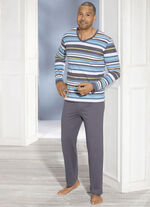 Pyjama met V-hals en gestreept dessin 