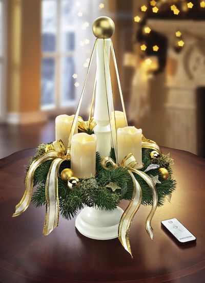 Adventskrans met LED echte waskaarsen en houten standaard 