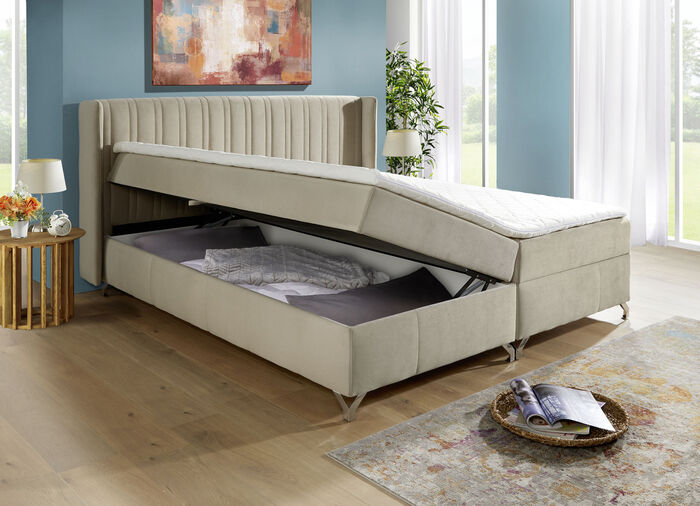 boxspringbed met bedkast en topper CRÈME