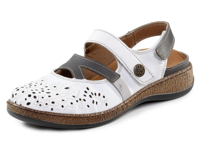 ELENA EDEN pantoffels van gedeeltelijk reli&euml;f nappaleer WIT-GRIJS