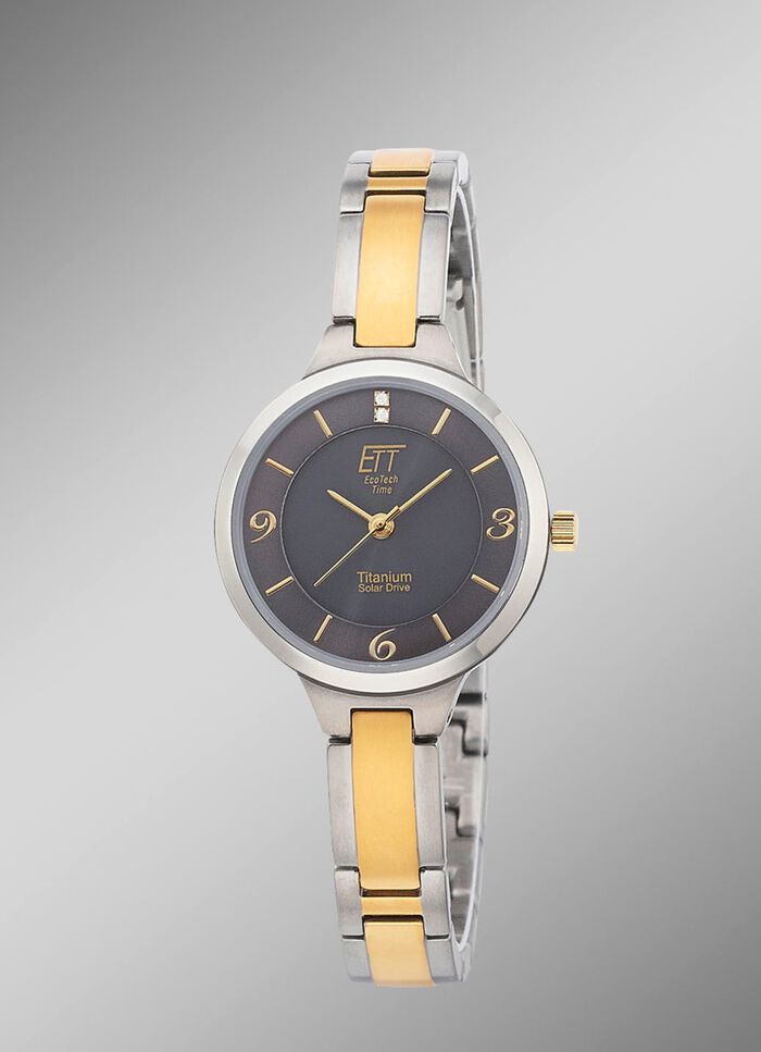 ETT solar dameshorloge met titanium bandkast 
