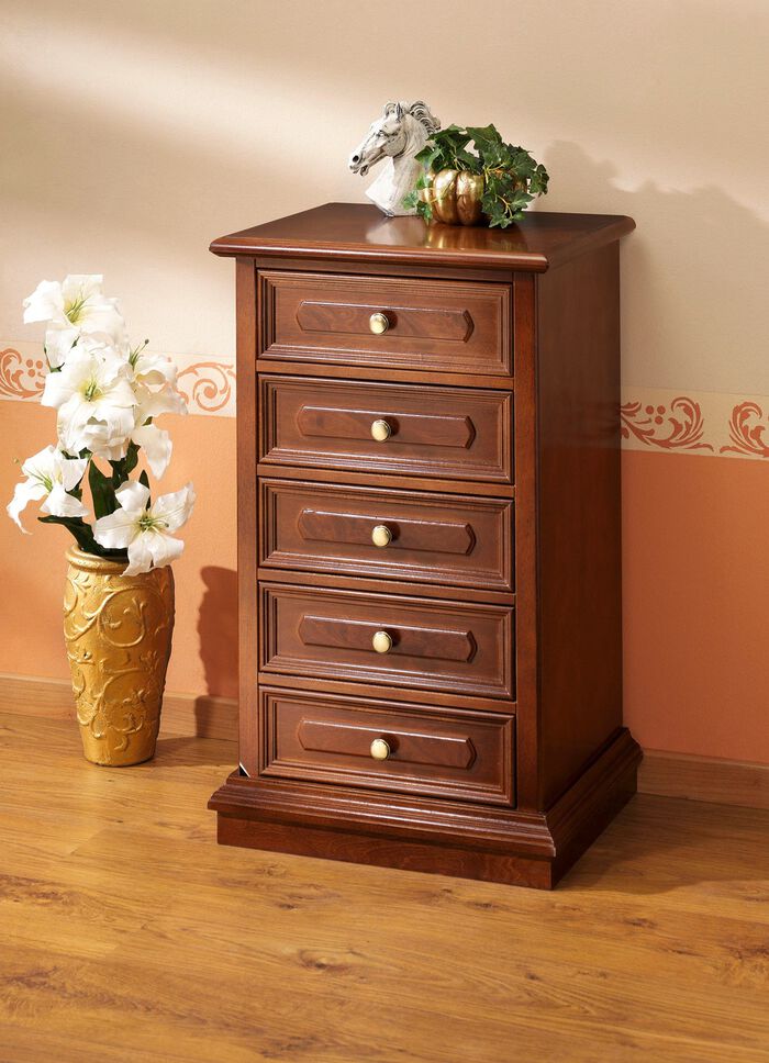 Gedeeltelijk massieve ladekast met echt houtfineer NOTENBOOM