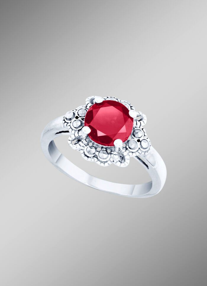 Damesring met echte granaat en echte marcasiet 