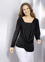 Overhemdtuniek met diepe watervalkraag ZWART