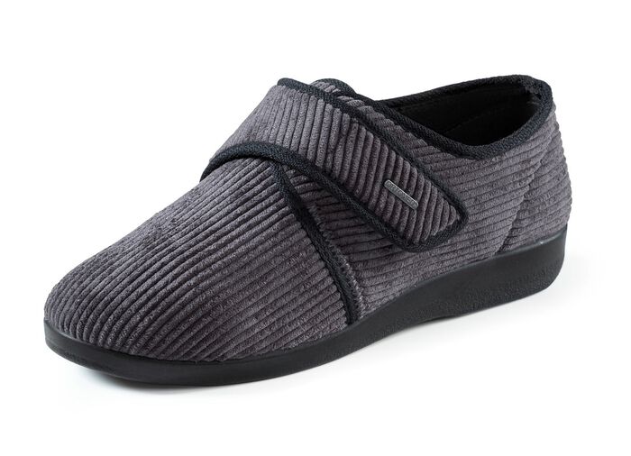 Klassieke herenpantoffels, met klittenbandsluiting ANTRACIET