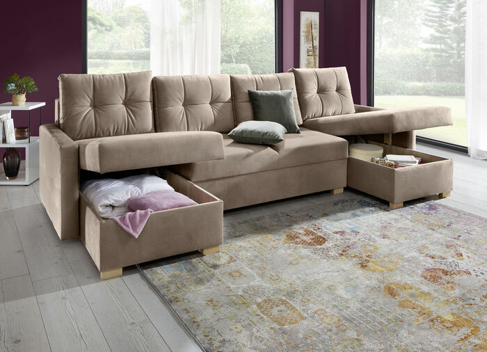 Comfortabele leefruimte met bedfunctie en 3 bedstedes TAUPE