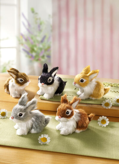 Pluche konijntjes in natuurgetrouwe kleuren, set van 5 