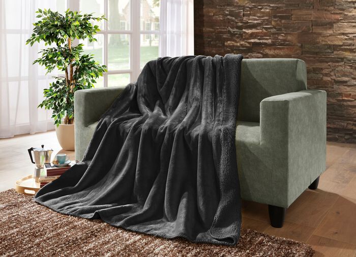 Super gezellig dekentje van teddyfleece kwaliteit ANTHRAZIT