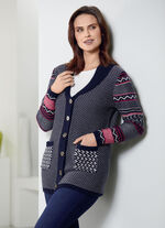 Cardigan in een mix van patronen MARINE-ROOD-CRÈME