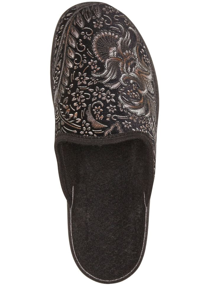 Pantoffels met een bloemmotief ZWART