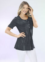 Lang shirt met subtiele all-over print in 2 kleuren ZWART-ZILVER