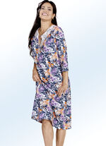 Set van twee kuitlange nachthemden met knoopsluiting, geborduurd borduursel en 3/4-mouwen 