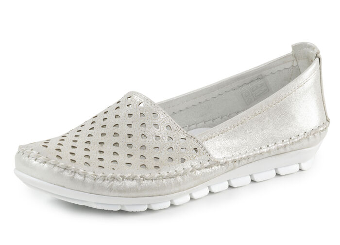 Gemini mocassinpantoffels van zacht, glanzend reliëf nappaleer ZILVER