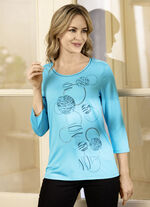 Shirt met opvallende opdruk in 3 kleuren TURQUOISE