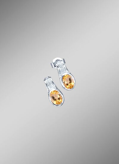 Oorstekers met echte citrien en synthetische zirkonia 