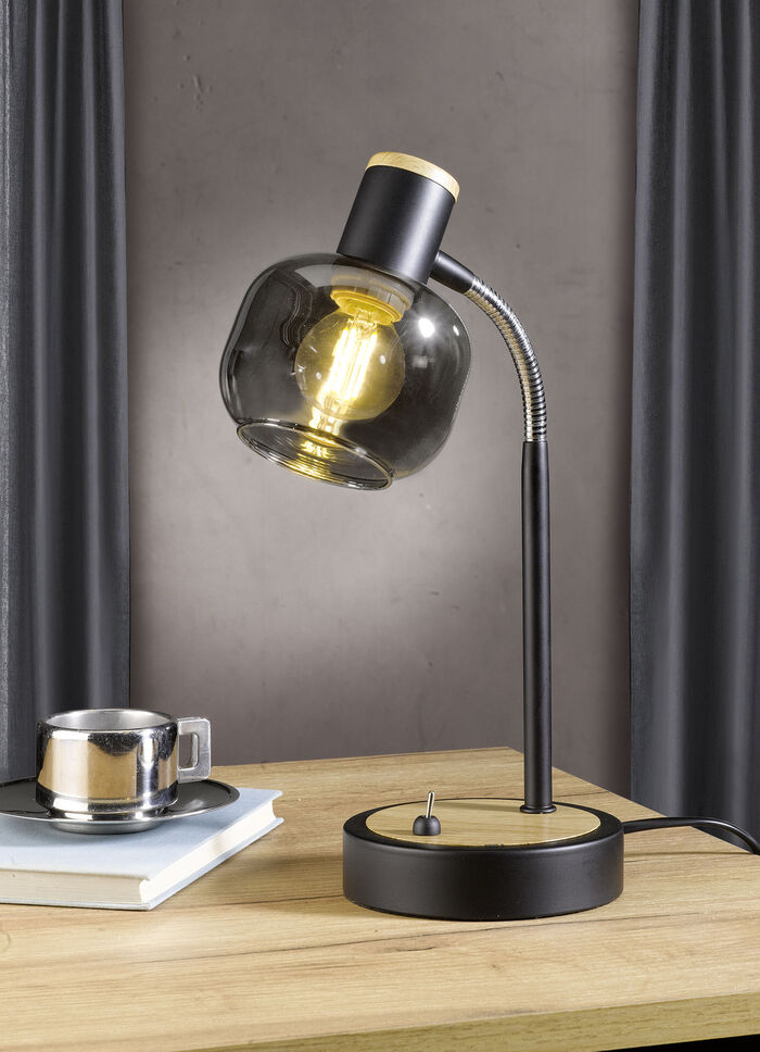 Stijlvolle tafellamp met getint glas ZWART-NATUUR