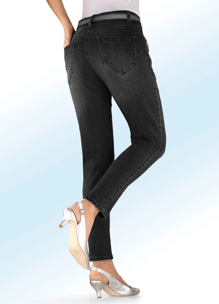 Jeans met 5 zakken, parels en siersteentjes 