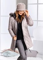 Korte mantel met afneembare kunstbont kraag CAPPUCCINO