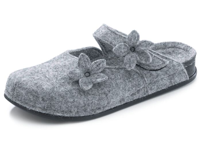 Slippers met leuke vilten bloemen GRIJS
