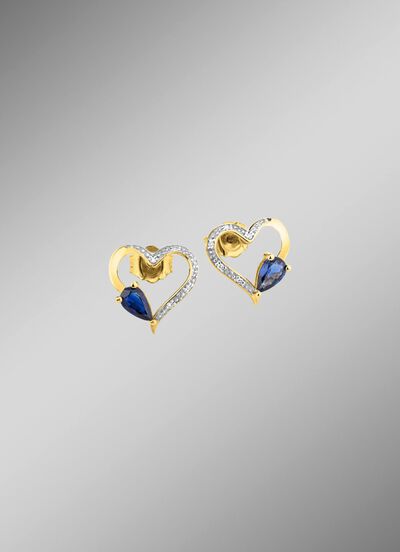 Hart oorbellen met echte saffier 